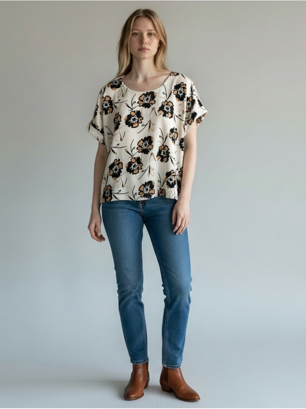 Melloday Floral Short-Sleeve Blouse size large